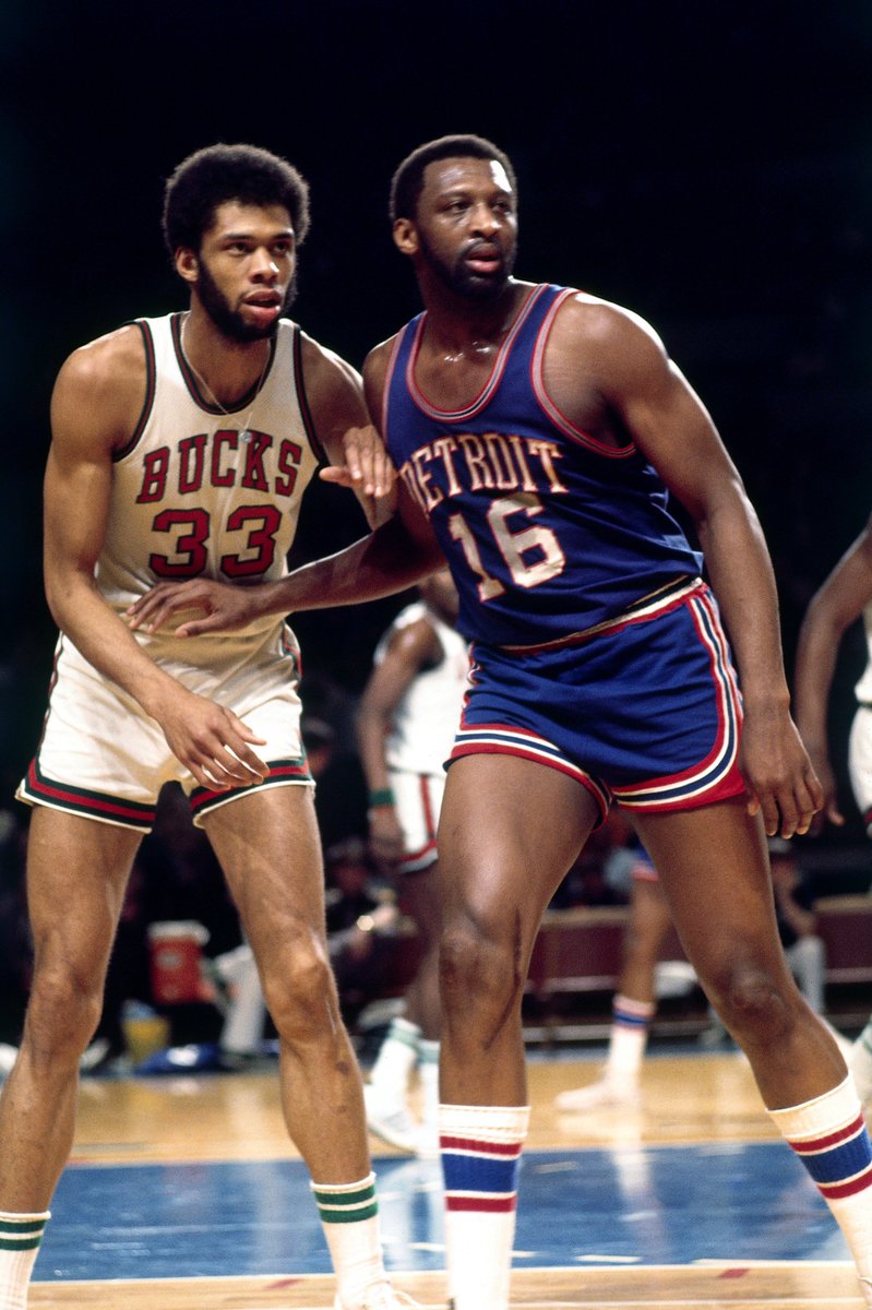 1974: Kareem (1)Close race.MVP Kareem2nd in DWS (7.9).T-3rd DBPM (2.5)3rd DRtg (88.8)3rd BLK% (4.0)Kareem's Bucks 1st w/ Bulls in DRtg (93.6). Bob Lanier's Pistons 3rd (93.8). NBA average 97.7.Lanier3rd DWS (7.1)1st DBPM (2.9)1st DRtg (88.0)2nd BLK% (4.3)5th DRB%