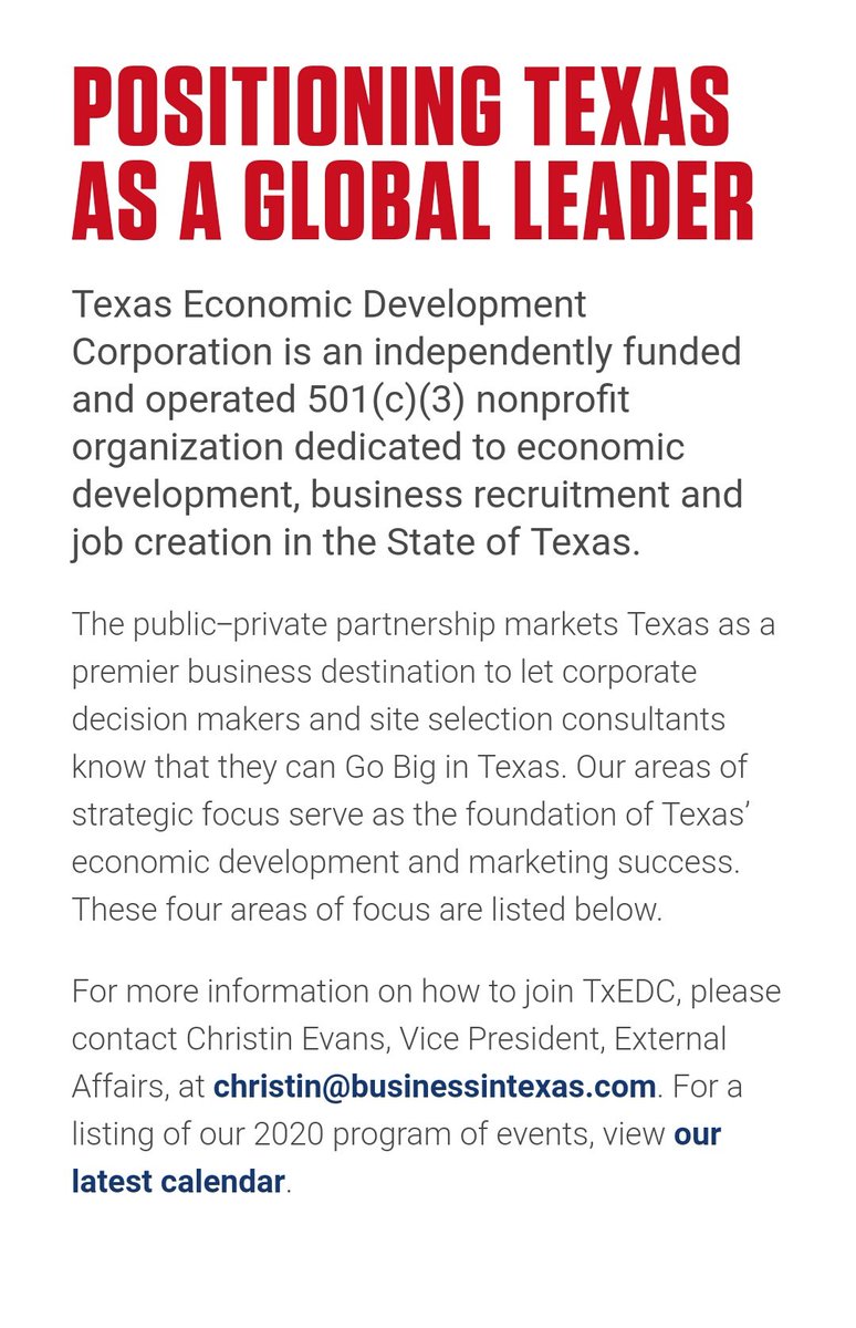 7. Texas Economic Development is an independently run 501c3 in which ALL Board Members are appointed by Governor Greg Abbott.