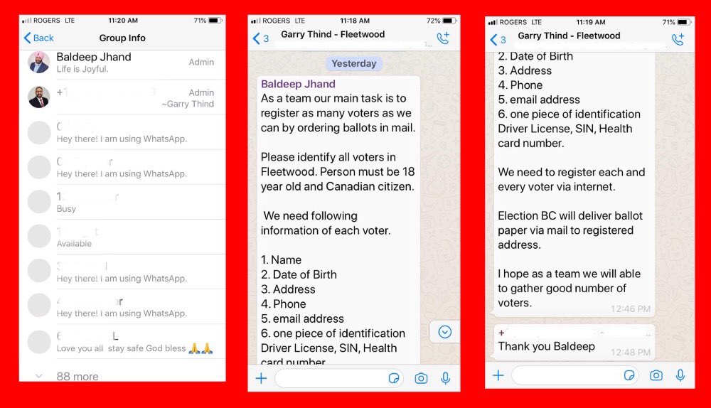 KahlonRav's tweet image. So he’s saying his campaign didn’t brief him on serious voter fraud allegations until 14 hours later?
I’ll be writing a letter to bring him up to speed. Then it’s up to him to decide if this sort of behavior is acceptable for a #BCLiberal candidate.