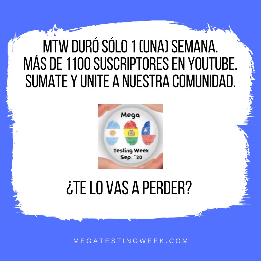 week_mega's tweet photo. El evento MegaTestingWeek que se llevó a cabo desde el 14 al 20 de Septiembre, logró en 5 días efectivos, alcanzar más de 1000 suscriptores en el canal de YouTube donde podrás encontrar las charlas, talleres, mesas de debate que se dieron además de recomendaciones. Sumate. https://t.co/2ZJEJlOOUz
