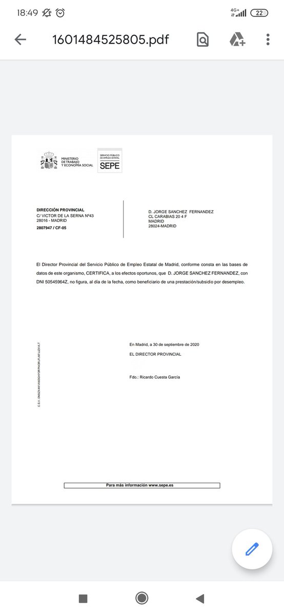jsanchezfe's tweet photo. @AFECTADOS_ERTE estamos a día 30 y según mi empresa está mandado desde el día 08/09 y esto es lo que aparece. Otro mes sin cobrar por lo que veo https://t.co/5AKqAIddTc