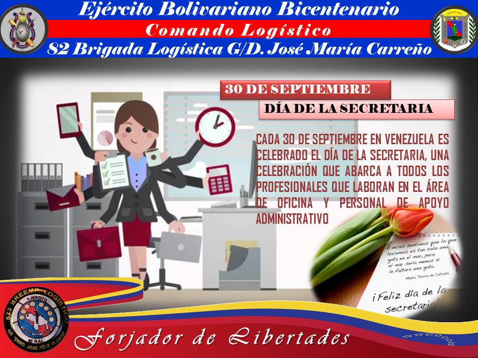 Ej_ClogEjb's tweet photo. #30sep20 Desde el @Ej_ClogEjb queremos felicitar a todas las secretarías y personal de oficina que día a día trabaja en las diferentes unidades y dependencias de este gran comando. @82BrigadaLogEJB @84_brigada @SERVIARM_EJB @EJB_INTENDENCIA @Sealejb_ @EJB_STEJB @cerecose https://t.co/BC2s5e4kzA