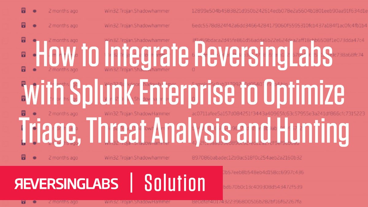 ReversingLabs's tweet image. The ReversingLabs apps for @splunk allows customers to visualize threats detected by the #TitaniumPlatform easily. This helps analysts to hunt and respond to new threats quickly. Learn more here: hubs.ly/H0x9X7J0