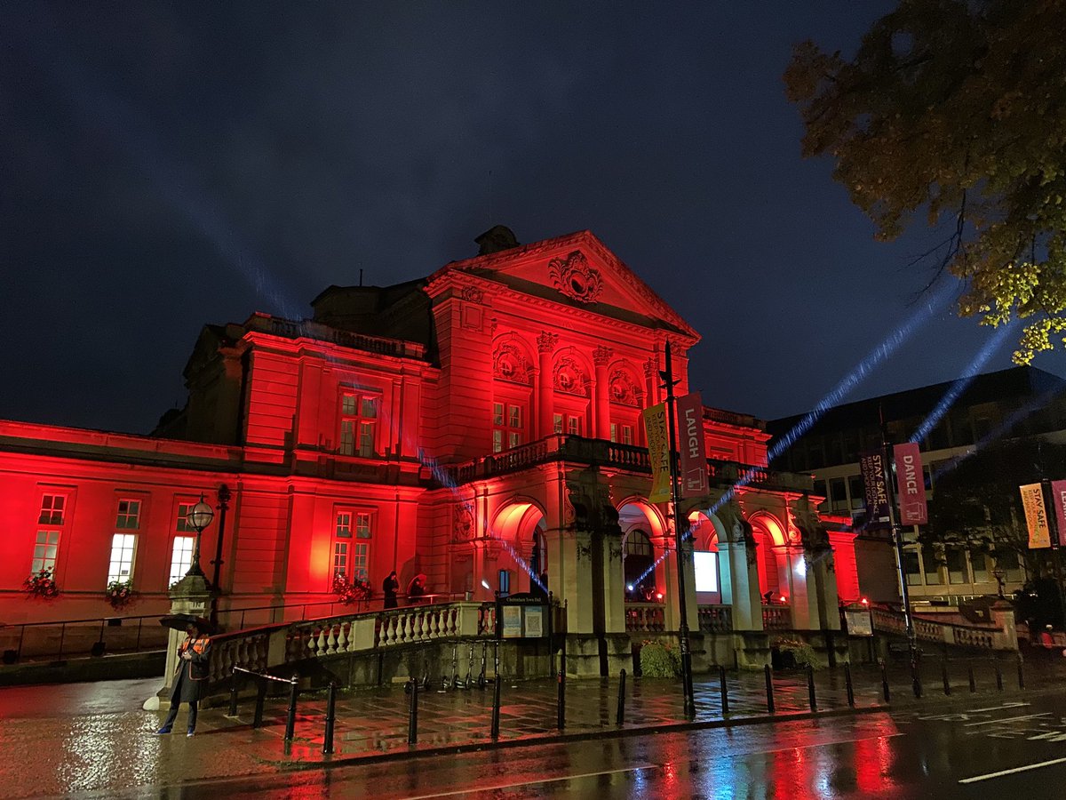 <a href="/CheltenhamTH/">Cheltenham Town Hall</a> lit up for #LightItInRed 

#WeMakeEvents