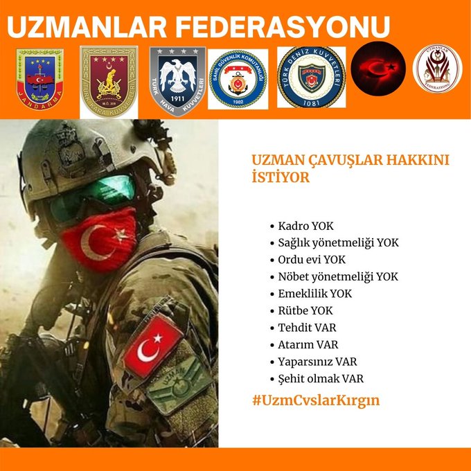 200 bin tane uzman çavuş hakkını istiyor 

Uzman Çavuşlar Vatandır