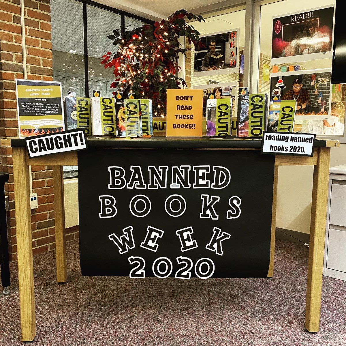 cantonmshslib's tweet photo. Celebrate our freedom to read all week by checking out the banned books display! So many are in our curriculum that youβll be studying this year! Remote learning? Check out the virtual display on our website linked in bio! Be a #rebelreader today!! #BannedBookWeek https://t.co/AeqsIP6Ya4