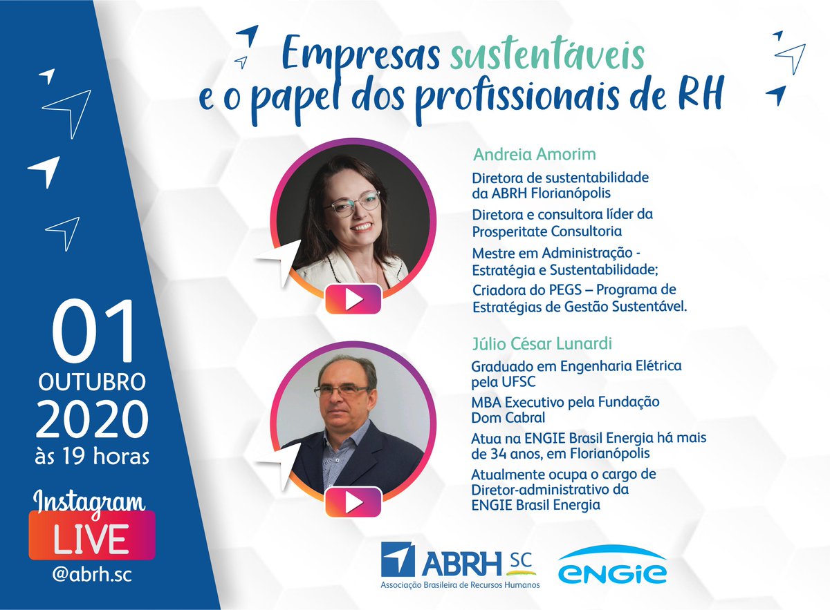 A ABRH SC (<a href="/abrh/">abrhLAIO</a>.sc) e a ENGIE Brasil Energia (<a href="/engiebrasil/">ENGIE Brasil</a>) convidam você para uma conversa sobre "Empresas Sustentáveis e o papel dos profissionais de RH". 🌱 #abrhcriciuma