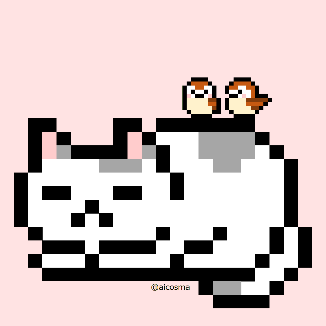 ドット猫 絵画 イラスト ドローイン