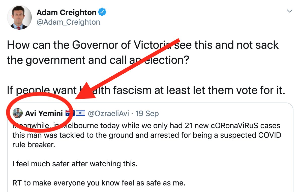 Next we have  @Adam_Creighton who tried to make a point by quoting a political activist known for his extremist views, and who bashed his spouse with a chopping board. Creighton has not retracted or apologised.