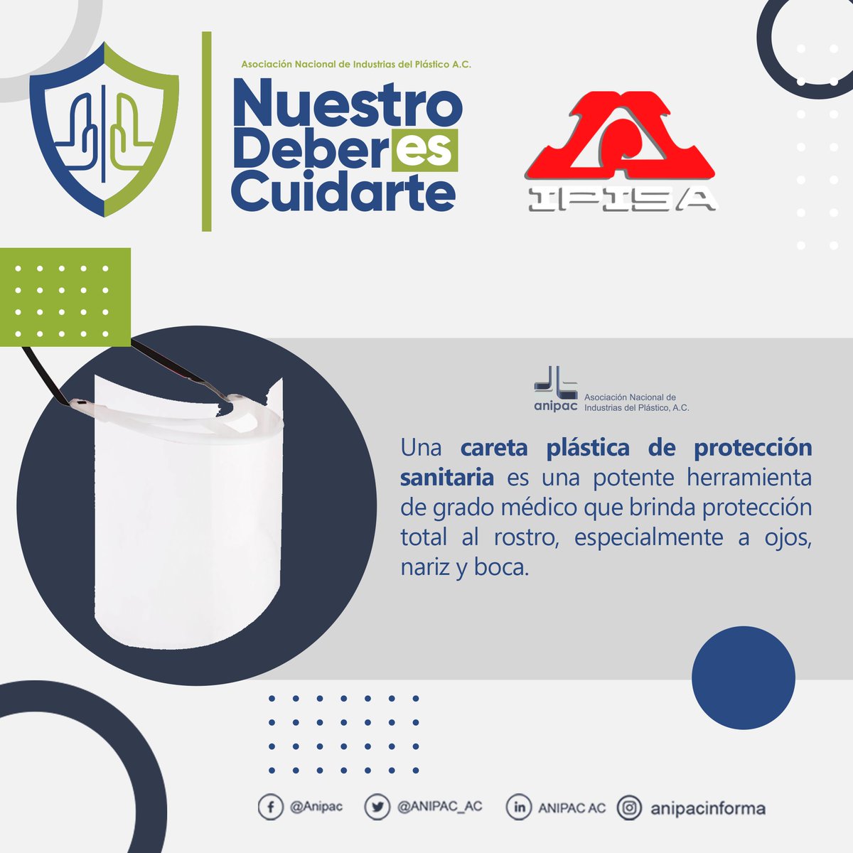 ANIPAC_AC's tweet photo. Siendo un elemento indispensable en la vida diaria de esta #nueva normalidad. Las caretas de #ipisa poseen características las cuales las hacen de fácil uso
#nuestrodebercuidarte #industriaysociedad #juntosvscovid https://t.co/gd4lrMB7JK