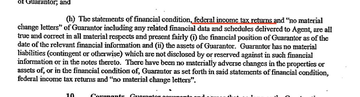 5/ The guaranty agreement clearly states that Trump (the Guarantor) was providing DB (the Agent) with copies of his federal income tax returns, as well as statements of his financial condition, etc. See for yourself.