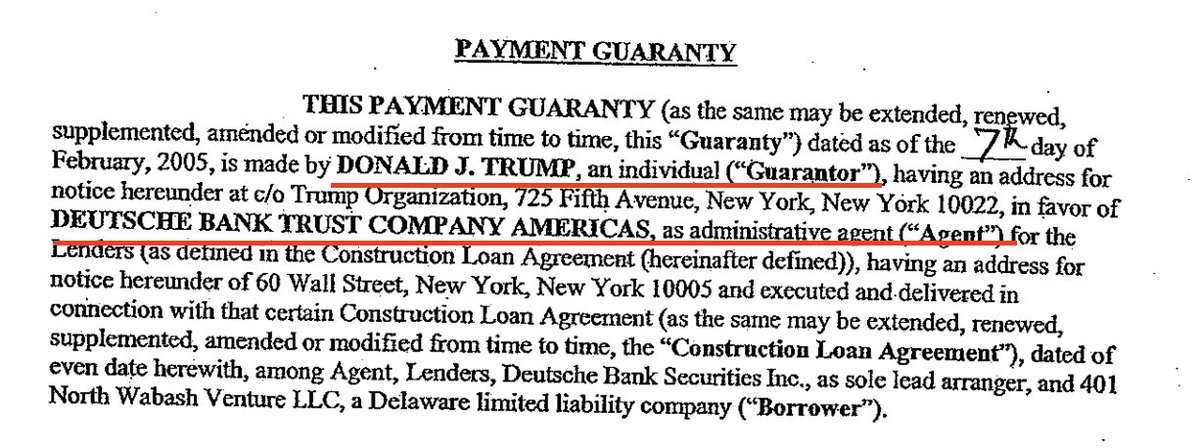 5/ The guaranty agreement clearly states that Trump (the Guarantor) was providing DB (the Agent) with copies of his federal income tax returns, as well as statements of his financial condition, etc. See for yourself.