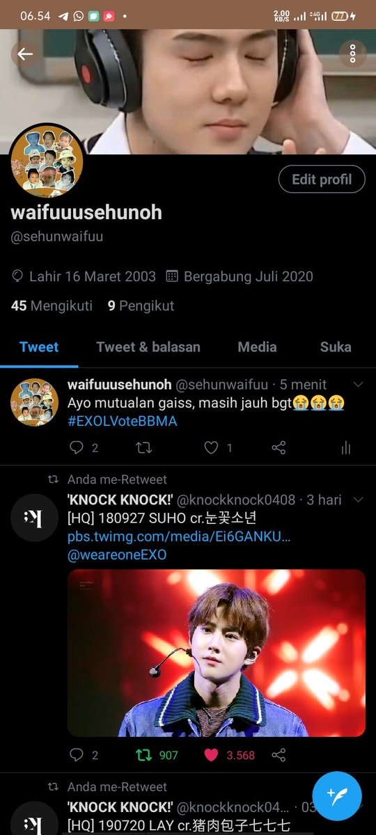 hunchanlaif's tweet photo. Eri yok mutualan, maksa bgt niii. Masi jaoh ke 100folls😭
#EXOLVoteBBMA https://t.co/bsKbbUtON0