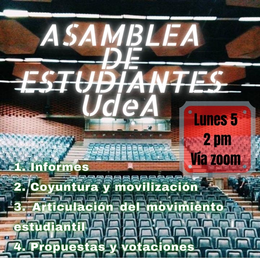 Asamblea_U_de_A's tweet photo. ¡Hola hola hola! 😃
¿Ya se enteraron de la próxima #asambleaudea ? 🧐
¡Rote la info! https://t.co/qlZxQzoJnu