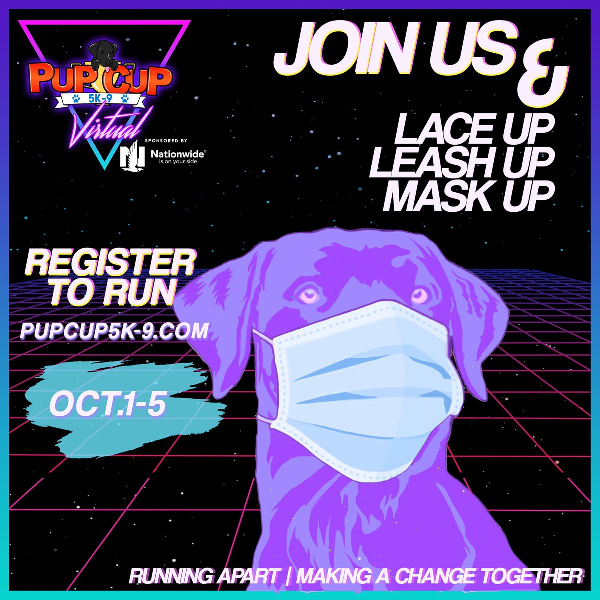 HELP US HELP PUPS WHO HELP KIDS! Join #TeamPupCup to help us assist children’s hospitals build &amp; maintain facility dog programs. If you would like to #laceupandleashup, visit pupcup5k-9.com. Race starts TOMORROW and ends 10/5! Lets run apart to make a change together🐶🏆