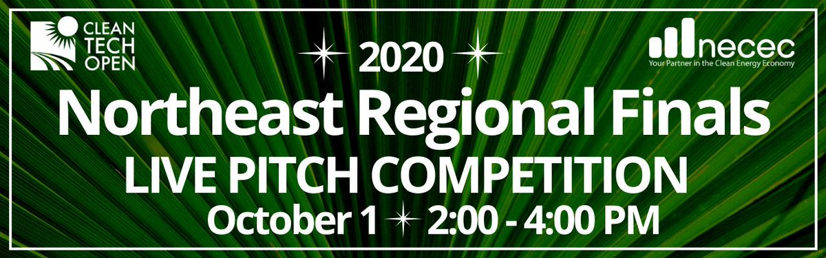 CleantechOpenNE's tweet image. Congratulations to the 2020 CTONE Regional Finalists @AndlucaT, @AtrevidaScience, @CLIP_bike, @polycarbin, @RenewCO2, and T-Omega Wind! Please join us at the Regional Finals TOMORROW 10/1 to hear live pitches from the Finalists! RSVP here: ow.ly/1xYr50BG3S3