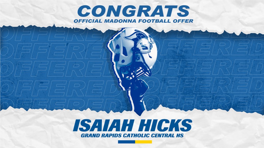 After a great talk with <a href="/CoachRuss85/">Dennis Russell</a> I’m proud to say I’ve received an offer from Madonna university! A big thanks to Coach Russell and the rest of the coaching staff for this opportunity!! #crusadernation 💙💛