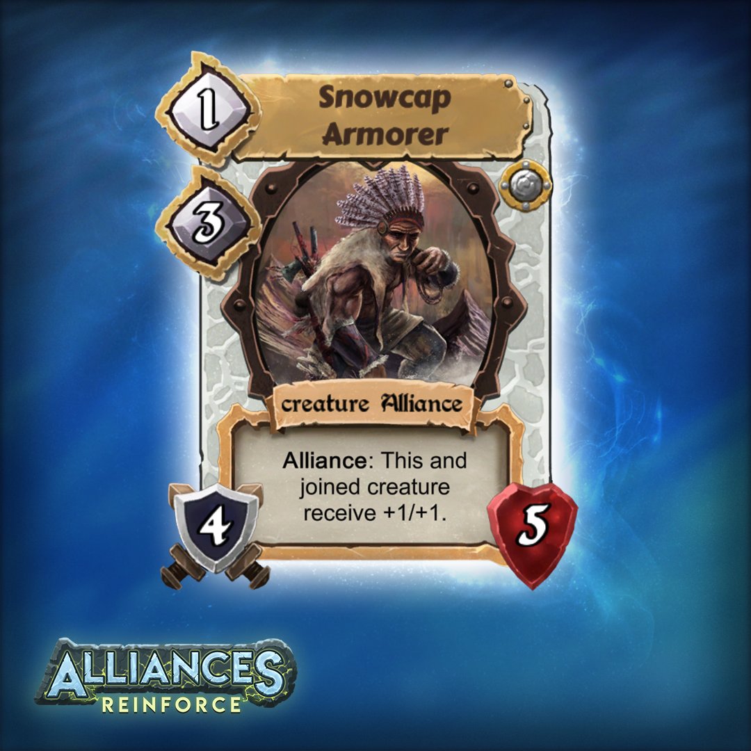 manarocksgame's tweet photo. Fala Pessoal!

Apresentamos hoje para vocês nossa última carta com o efeito Alianças desta temporada!

'Snowcap Armorer' é uma criatura que ao realizar o efeito de aliança, ele e a criatura aliada recebem um poder de +1 de ataque e +1 de defesa. https://t.co/NUjfn1aiZu