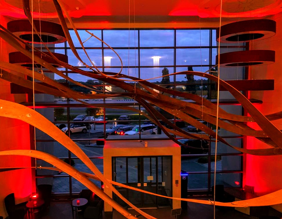 Brooklandshotel's tweet image. The hotel lobby has been illuminated red in solidarity with millions of our industry colleagues @WeMakeEventsoff 
#WeMakeEvents #LightItInRed #RedAlertRESTART