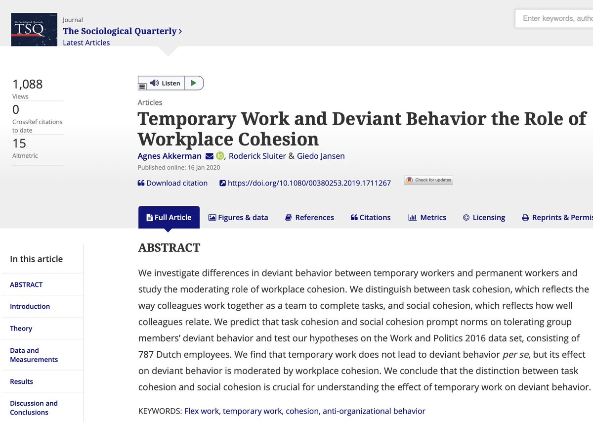 FREE TO READ

In this open access TSQ article, Agnes Akkerman and colleagues examine whether temporary workers are more likely to engage in deviant behavior (including property theft and verbal abuse) than permanent workers.

Read on: bit.ly/39TbGxj