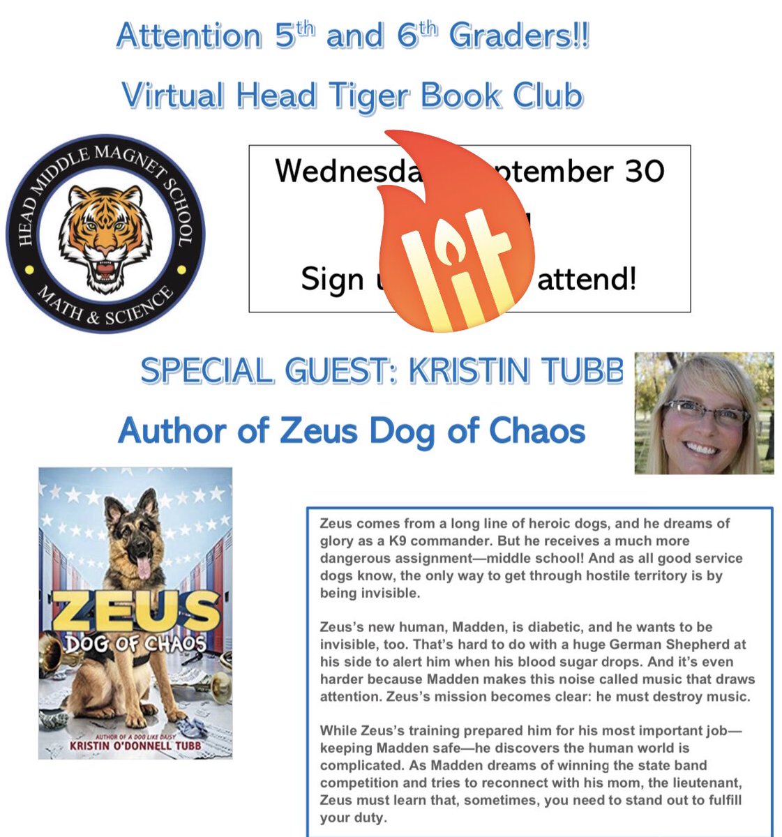 LindsKimery's tweet image. I enjoyed getting to hang out virtually with the #TigerBookClub who hosted author @ktubb! I loved #ZeusDogofChaos! Thanks for inviting me, @kathytkelley! 📚❤️ @MNPSLibraries #mnpslibhacks #bookclub #mglit