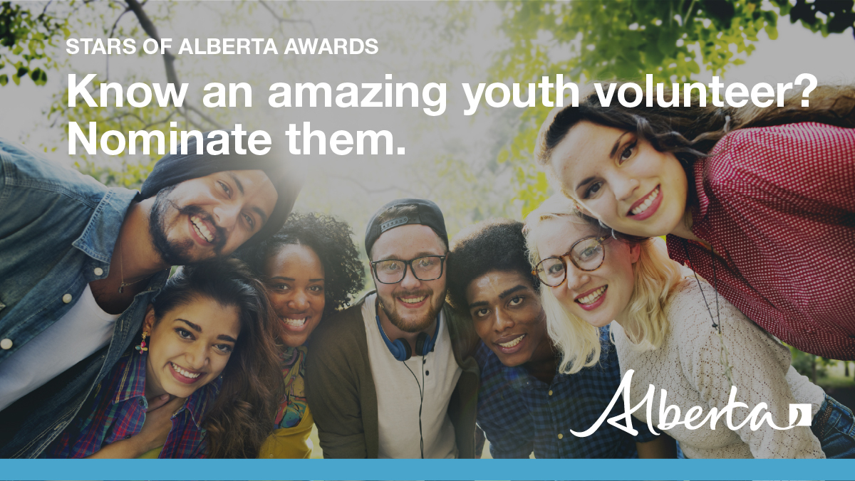AlbertaCulture's tweet photo. The youth @YouthCentralYYC @EdmYouthCouncil @EdmNextGen
category of the Stars of Alberta Volunteer Awards recognize people up to 24 years old making a difference in their community. Nominate a youth volunteer by Oct. 6 at: https://t.co/ocQRJQFFPC #abcmsw https://t.co/2jyZVozGd3