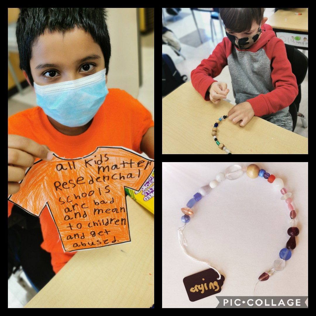 Today we recognized #OrangeShirtDay2020 Beading has been an important part of First Nations culture for approx 8000 years. We made beaded chains with a word to describe how the victims of residential schools felt while being forced to attend. <a href="/JamesPotterPS/">James Potter PS</a> <a href="/tesslonglade/">Theresa Longlade</a>