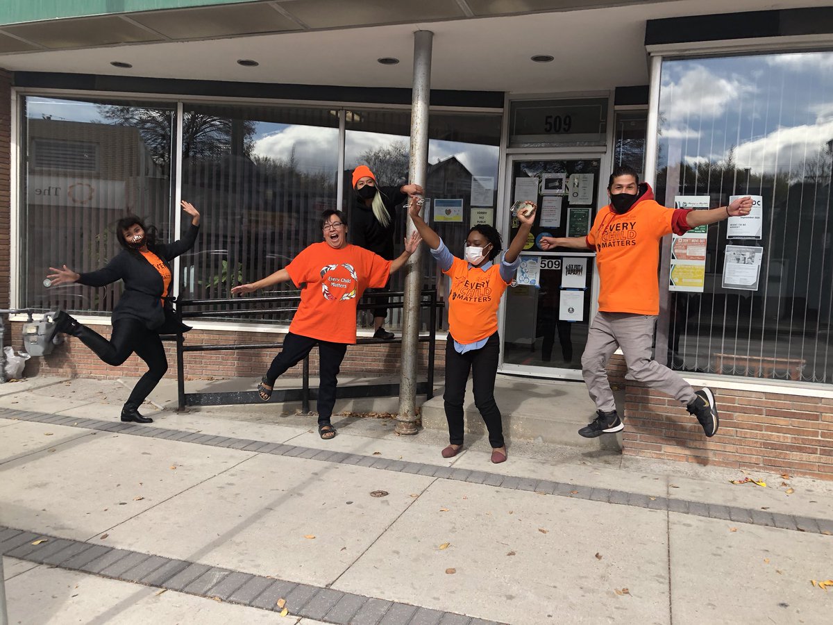 IndigVision's tweet image. Today we honour and remember the children that were taken to residential schools and remember the ones who didn’t return. 

We had a moment with our office mates at North End Community Renewal Corporation (NECRC) and it truly brought out the children in us. 

#orangeshirtday