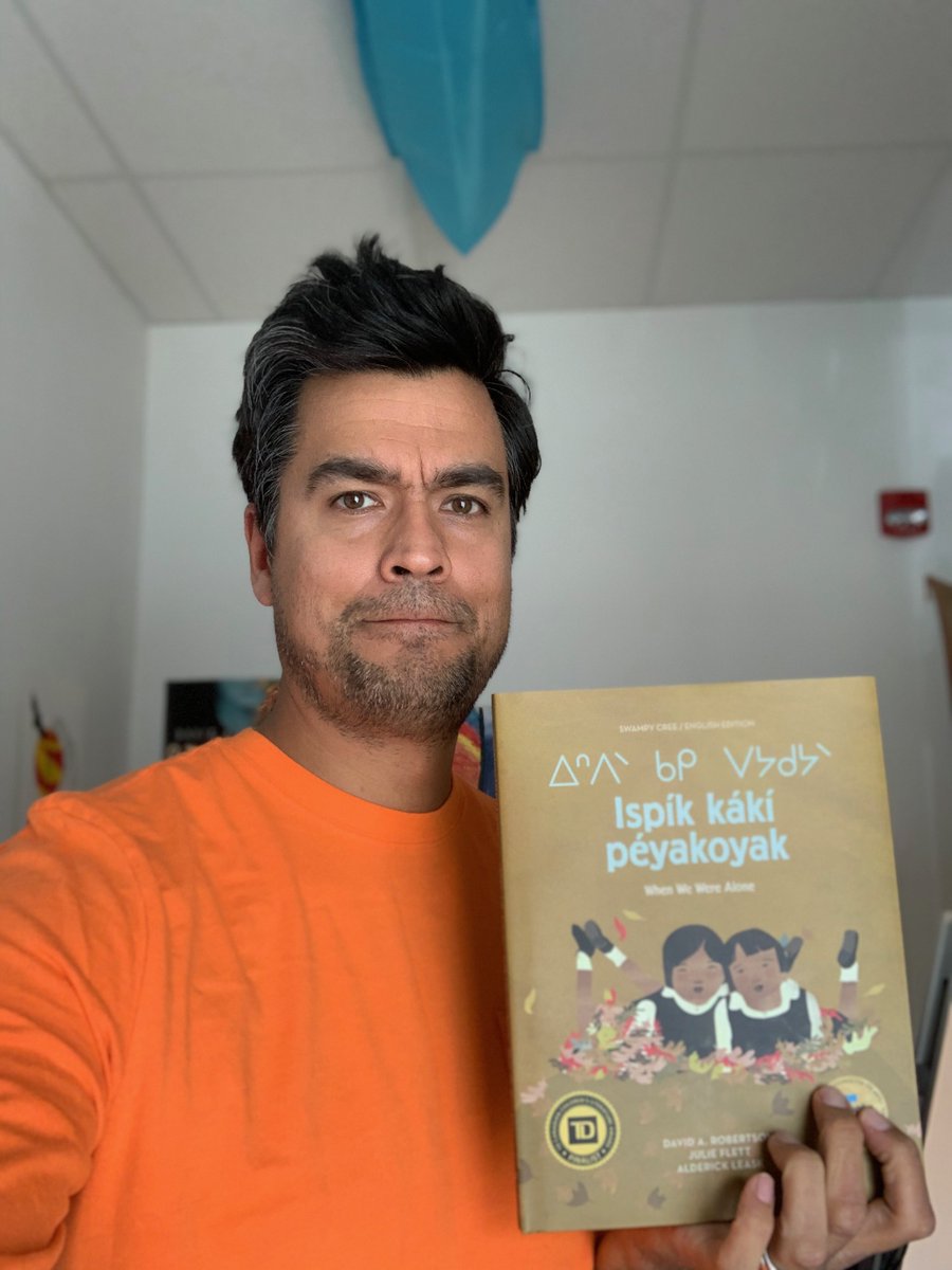 DaveAlexRoberts's tweet photo. The residential school system tried to destroy identities by preventing children from speaking their language. I’m proud When We Were Alone is now in Swampy Cree, my dad’s language. Reconciliation is healing &amp; reclamation. They didn't &amp; won't destroy who we are. #OrangeShirtDay https://t.co/ppN9GIyW3U