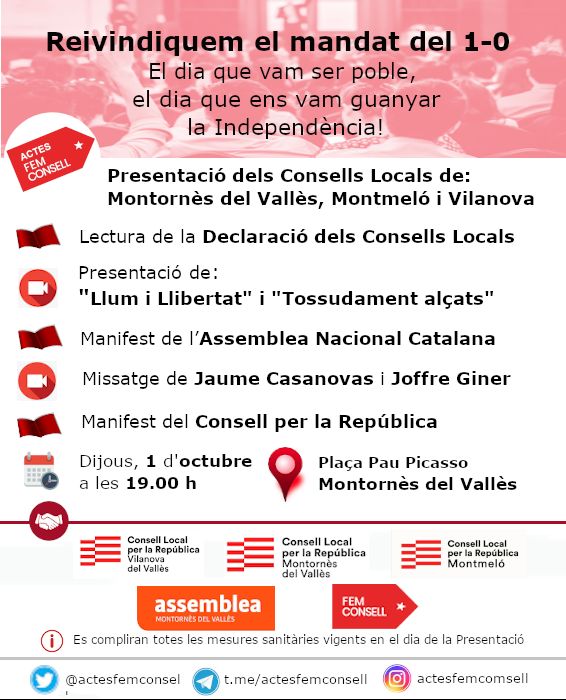 actesfemconsell's tweet photo. Dijous, 1/O,  apropeu-vos a #Montornès del Vallès. Farem lectura de la Declaració dels #conselllocal de Montornès, Montmeló i Vilanova. I moltes més coses que us emocionaran. No hi falteu. 
@Fem_Consell @AquiFemConsell
@CLxRMontmelo @CLxRMontornesV @CLxRVilanovaV @ANC_Montornes https://t.co/QhALbgHOB8