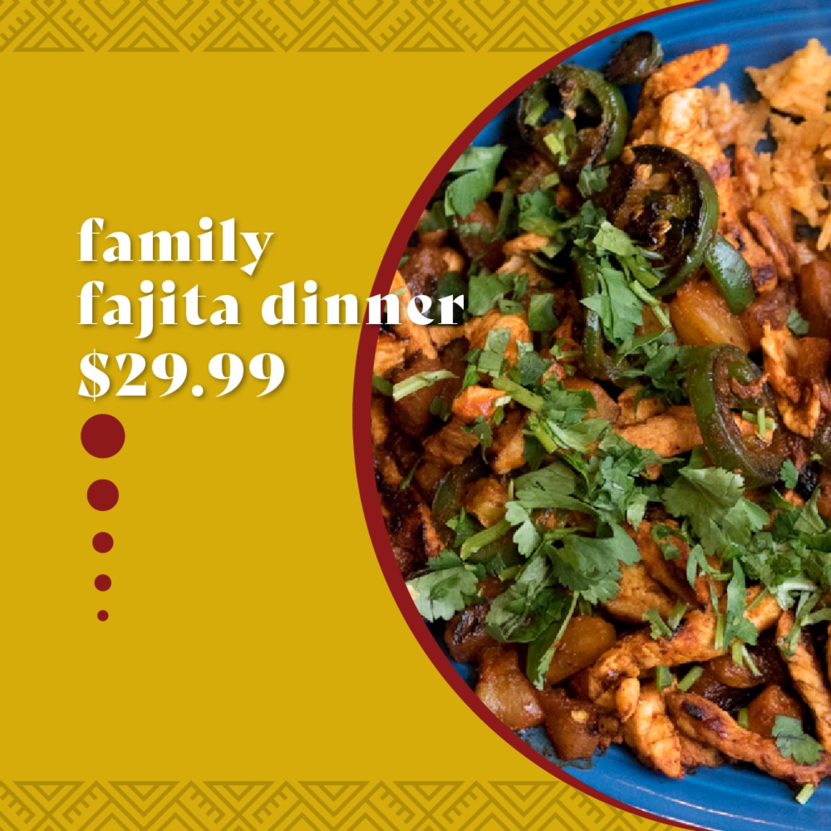 CasaDelRioMex's tweet photo. Let us take care of dinner tonight! Our family fajita dinner feeds four and includes chicken fajitas, rice, beans, lettuce, sour cream, 10 tortillas, large salsa, and two bags of chips. This is all for $29.99. Give us a call at (330) 335-4001 to place your order today. https://t.co/QHuH664M8W