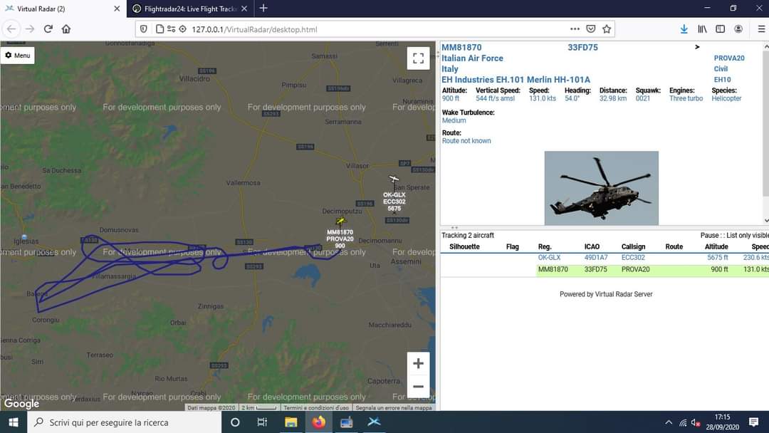 AndreaMocci6's tweet photo. Test flight per un Leonardo HH-101A Caesar marche CSX81870 /15-07 con livrea Aeronautica militare italiana. Durante i voli la mia stazione di terra ADS-B ha registrato i voli con i vari parametri. #hh101caesar #leonardo #elicottero #adsb #flightradar24 @cencio4 @LDO_Helicopters https://t.co/JiXF2dKzcw