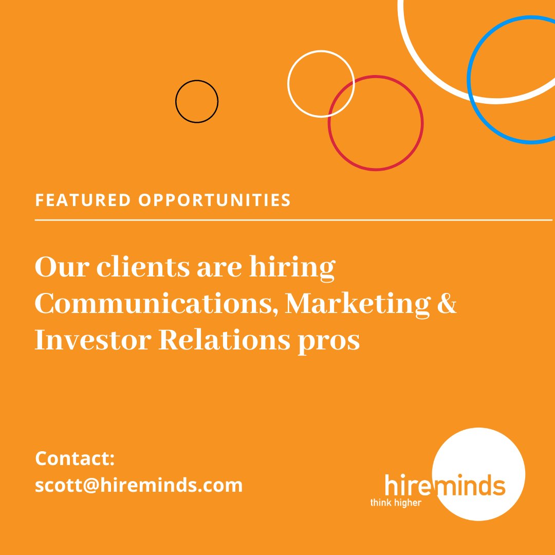 Our Boston life sciences clients are hiring!
Associate Director of HCP Marketing - tinyurl.com/y5vtmc6v
Senior Manager, Corporate Communications and Investor Relations - tinyurl.com/y64fydlk
Senior Manager of Investor Relations - tinyurl.com/y3rj395e
scott@hireminds.com