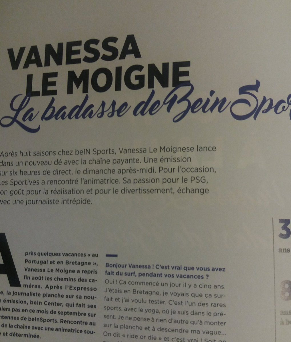 Lecture du dernier <a href="/lessportivesmag/">Les Sportives magazine</a> 😊👍✊
A lire sans hésiter 😍 avec 
➡️Itw de <a href="/Vanessalemoigne/">vanessa Le Moigne 🇫🇷🇩🇿</a> par <a href="/Assia_H/">Assia Hamdi</a> 
"...la télé c'est un peu mon exutoire"
➡️Dossier <a href="/mejdaline/">Mejdaline Mhiri</a> sur le #sexisme ds les redacs  
...+ bcp de sujets passionnants 👏