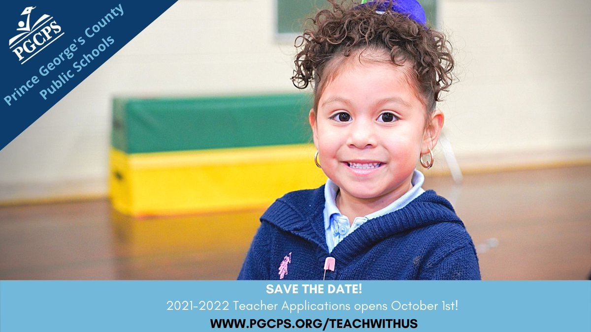 PGCPS is seeking dynamic classroom educators with a passion for teaching, who embrace diversity and who believe all students can learn! Our 2021-2022 teacher application launches October 1.

▶️ Learn more about how to join our team and #TeachWithUs!  pgcps.org/teachwithus/