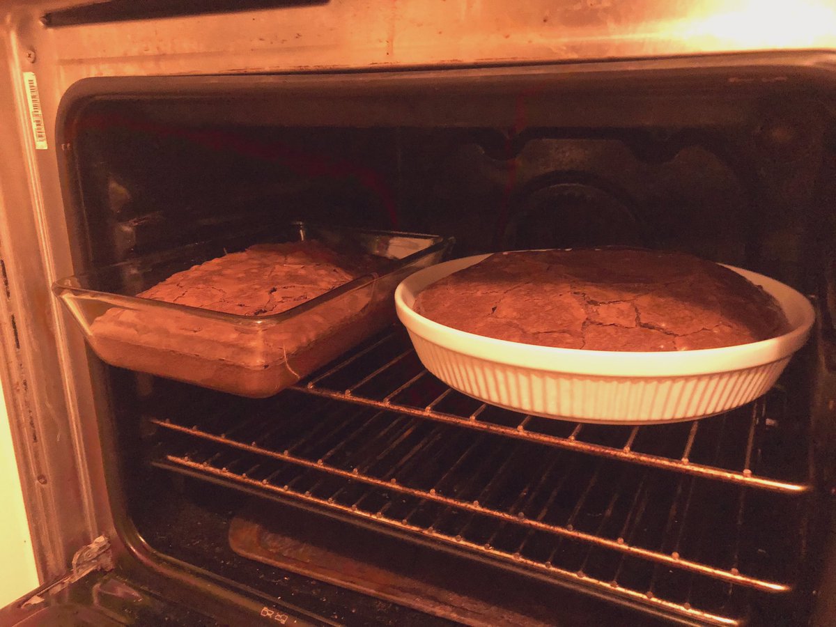 And they're coming out of the oven! Added another 10mins to bake time. Due to the whole mochi thing, will want them a bit less gooey than usual.