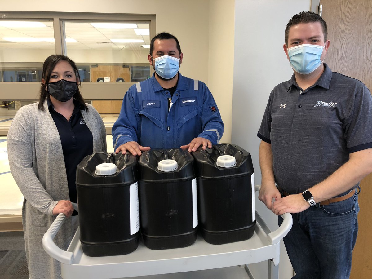 bhsbruin's tweet photo. Thank you to Schlumberger for donating 15 gallons of hand sanitizer to @BPSDBruins. #bvillebruWIN https://t.co/nyy6I2m7MM
