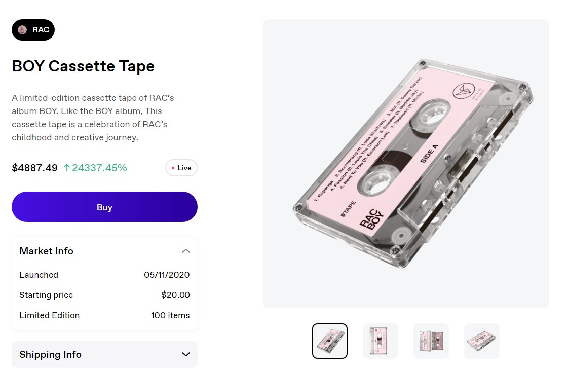 RAC on Twitter: &quot;$TAPE is apparently the most expensive cassette tape of  all time. I'm speechless. Thank you. 😮… &quot;