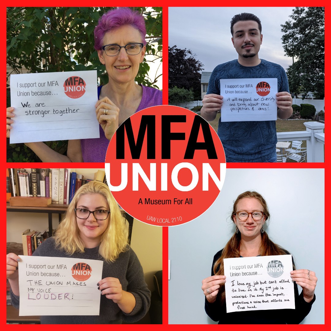 We’ve seen an outpouring of support for our MFA Union from staff members across the Museum. The union makes us strong! 💪

Be on the lookout in the coming days and weeks as we share more reasons why we support our #mfaunion