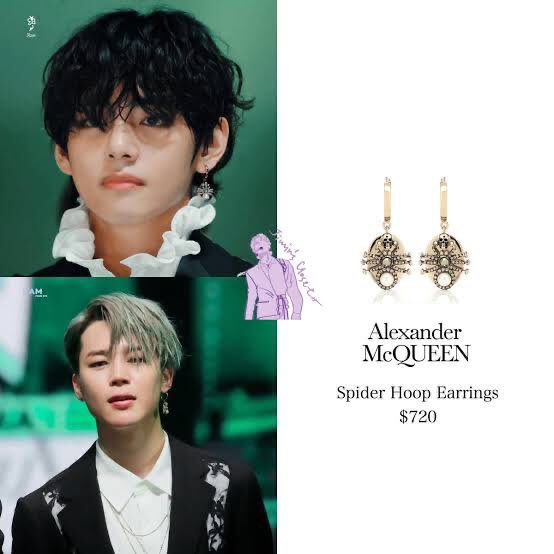 a pair of earrings during the same night, one piece for tae, one for jimin