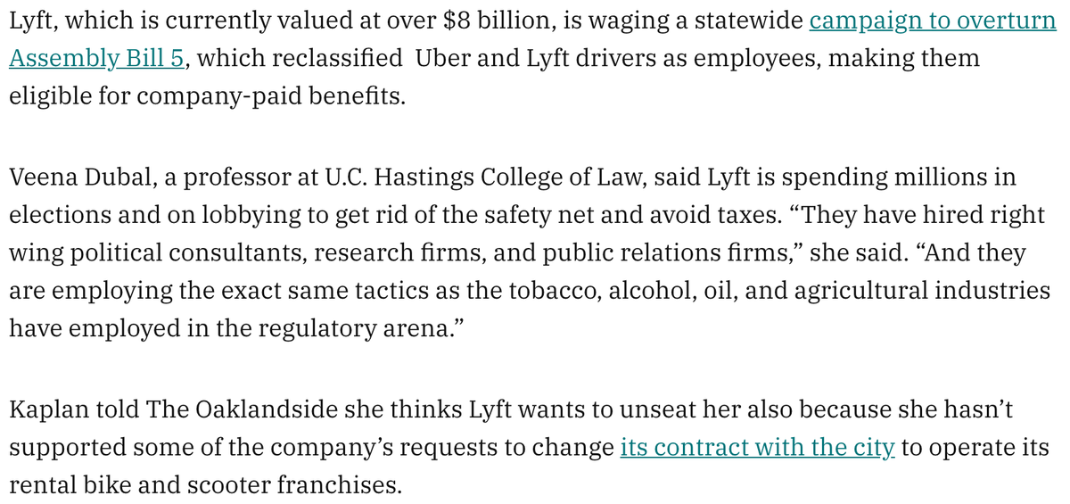 From the  @Oaklandside article linked above, you can see how nakedly Lyft is interested in profits. In the Prop 22 campaign, they're claiming that they'll have to shut down operations in CA if 22 doesn't pass.