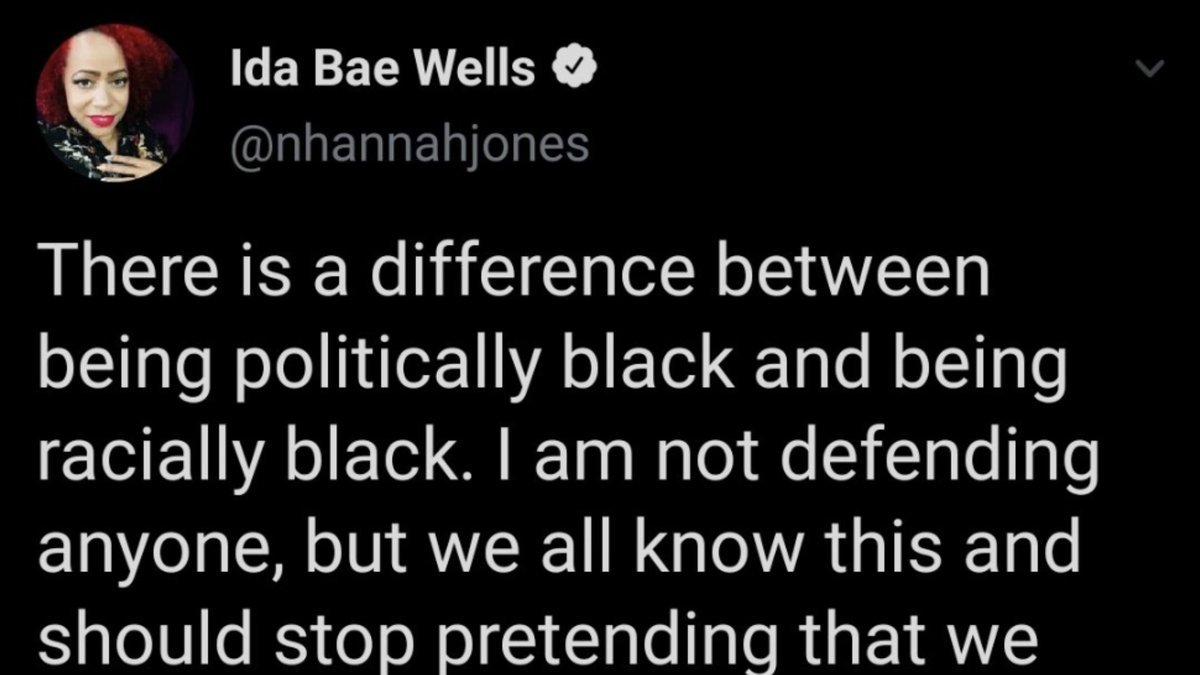 11/This is the kind of thinking going on when a black person gets called an "oreo" (black on the outside white on the inside) or when Nikole Hannah Jones (1619 project editor) said there is a difference between being "racially Black" and being "politically Black."