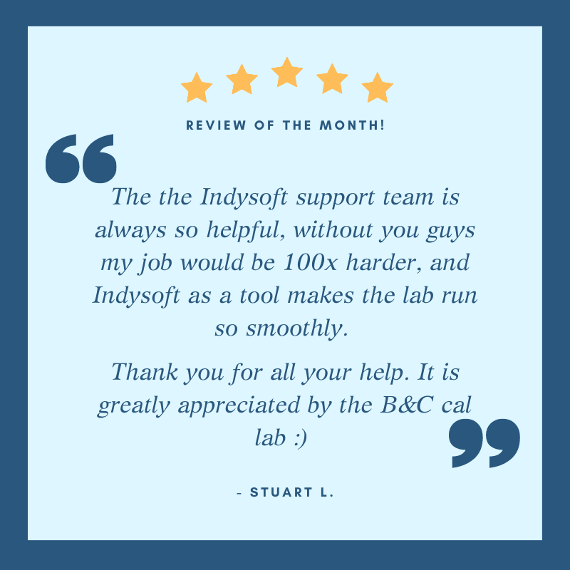 IndySoftCorp's tweet photo. Making people's jobs easier - it is what we do!  
#CustomerService #CustomerExperience #HappyCustomer #Kudos #greatteam #review #reviewofthemonth #calibrationsoftware #calibrationlab #metrology #assetmanagement #SaaS #quality https://t.co/7Bd5uWwuCd
