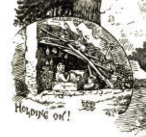 she lived under it as a lean-to roof with no fire for several winters, amongst others a bitter one in 1893, and her only means of egress and ingress was through the window. Half the panes were broken and patched with rags. "Tes best as it be, the rain runs off more saunt".