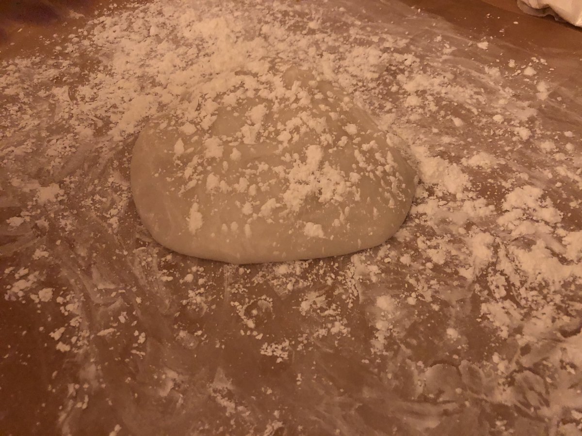 And then the mochi is being rolled out, you see it here as a translucent blob covered in cornstarchTip: always use more cornstarch than you think you need, this stuff is GOOEY