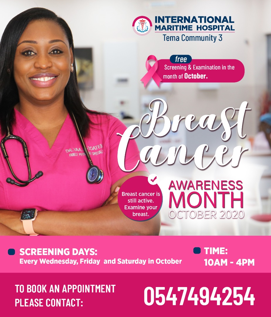 InfiniteHealthS's tweet photo. International Maritime Hospital is offerring free Breast Cancer screening services in the month of October.

See the flyers for details

#breastcancer 
#BreastCancerAwarenessMonth 
#breastcancerfree https://t.co/cfQCC0mwgz