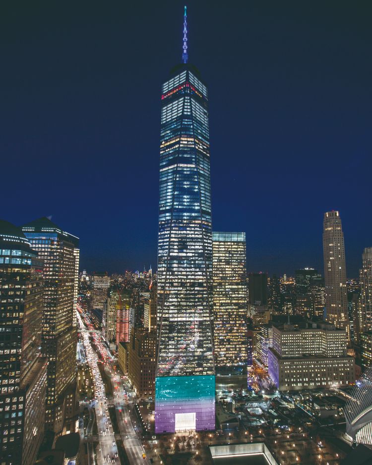 The spire and podium at #OneWTC will be lit teal and purple in support of mental health advocates, prevention organizations, survivors, allies, and community members during #SuicidePreventionMonth. #Spireworks