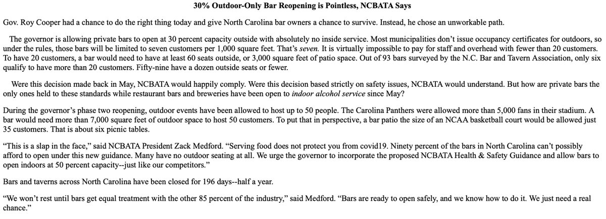 TriBizTech's tweet photo. Breaking: Bar owers have released a statement calling Cooper's reopening allowance "pointless." Do you agree? https://t.co/3JfsqlG2lQ