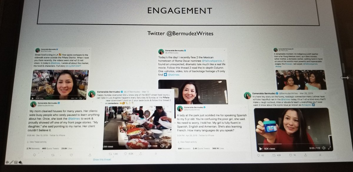  @BermudezWrites reminds  #journalism students and journalists that they should use  #socialmedia to amplify your stories and the stories of your community. Talk to people directly.  #LatinasinJournalism