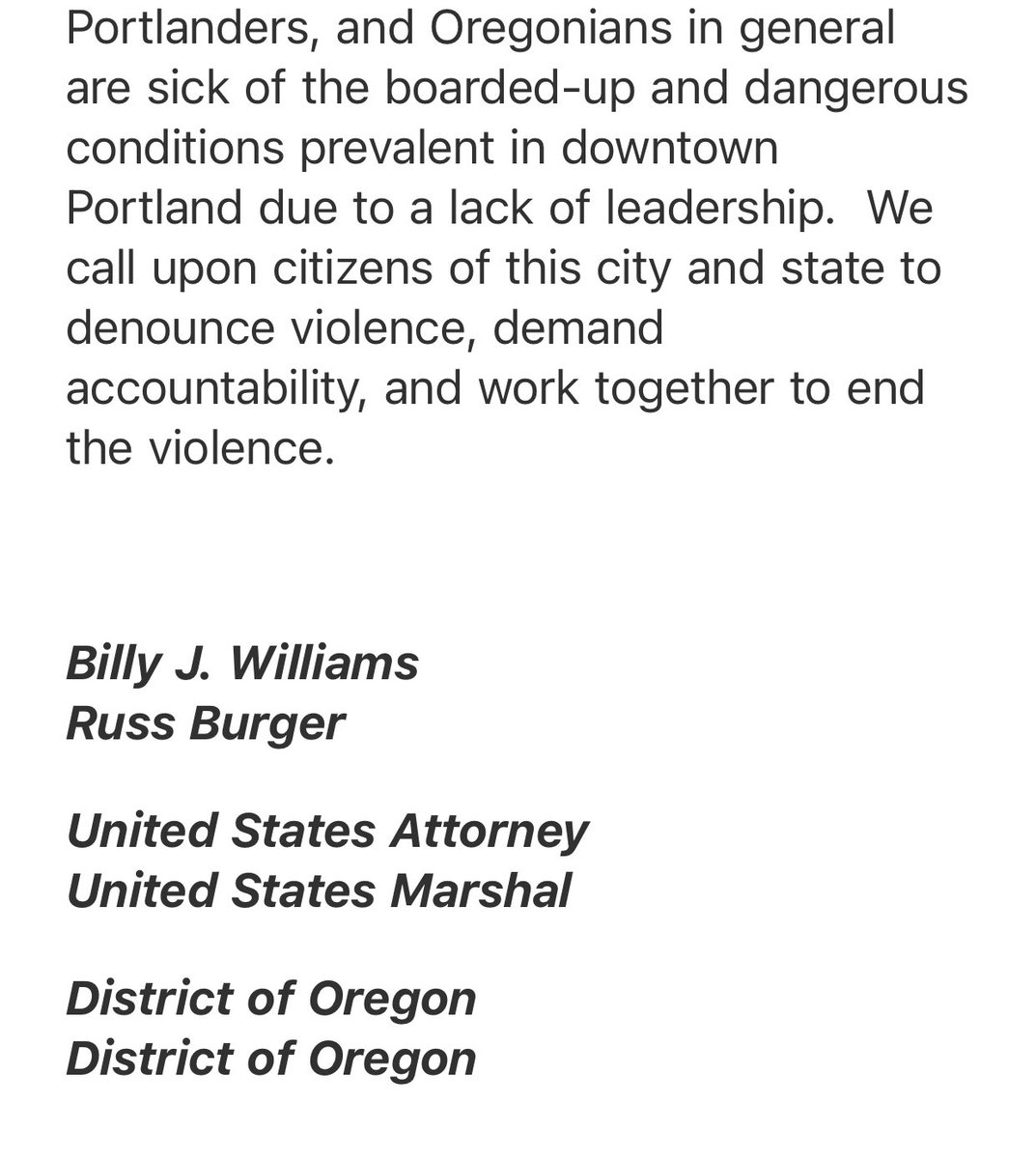 MrAndyNgo's tweet photo. Breaking: The US Attorney for Oregon (@USAO_OR) rejects @tedwheeler’s demand to remove the deputized status of some Portland Police officers. The cross-deputization allows those who assault local cops to be federally charged. #PortlandRiots https://t.co/ghwVjWCroV
